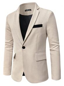 Manfinity Mode Men's Autumn/Winter Lapel Neck Long Sleeve Colorblock Business Casual Blazer