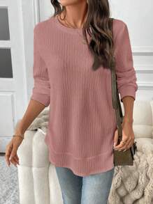 SHEIN LUNE Women Casual Sports Soft Asymmetrical Hem Textured Fabric Sweatshirt, Elegant For Outdoor & Home, Comfortable For Autumn/Winter