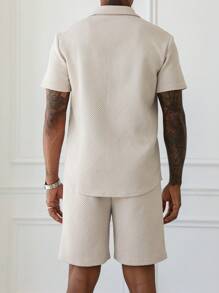 Manfinity Homme Men's Simple Fashion Casual Shirt Set, For Daily Wear - Beige - View 2