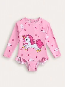 SHEIN Young Girl New Style Fashion One-Piece Pattern Print Swimsuit - Multicolor - View 1