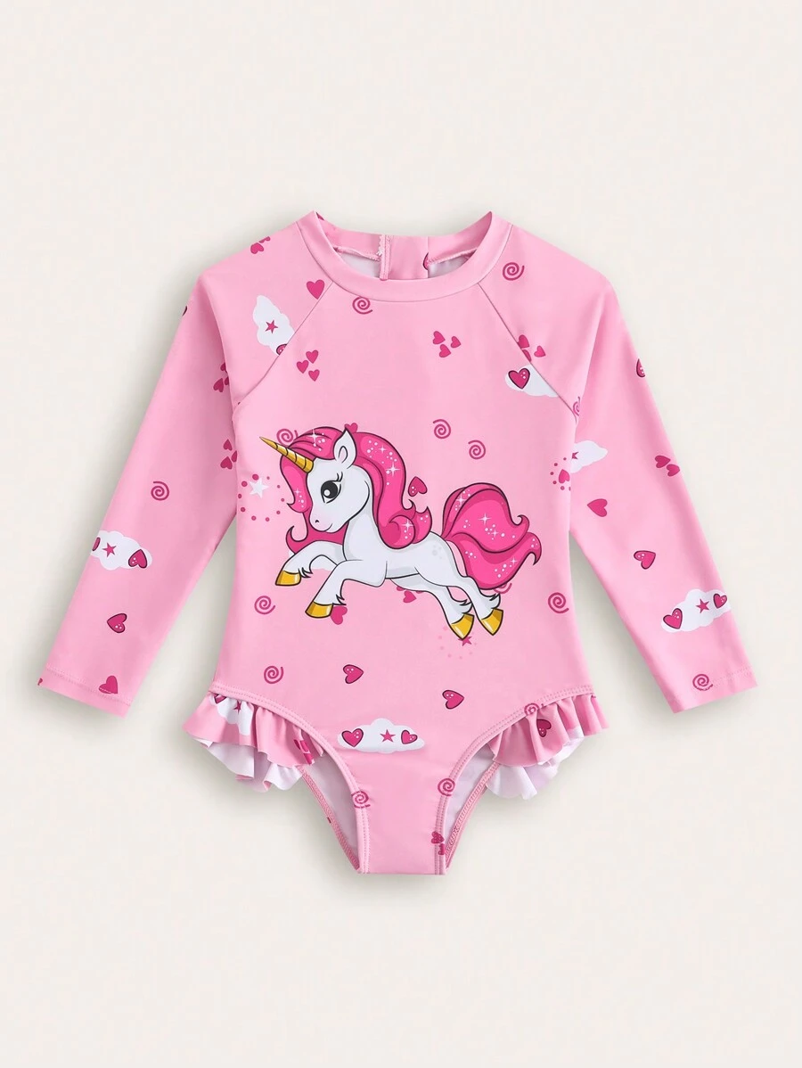 SHEIN Young Girl New Style Fashion One-Piece Pattern Print Swimsuit - Multicolor - View 1