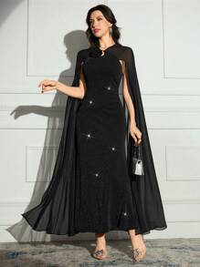 Modelyn Women's Contrast Mesh Ribbon Sparkle Dress - Black - View 4
