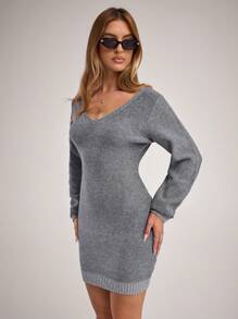 Forever 21 Women Casual Spice Backless Grey Mini Knit Dress Valentine's Day - Grey - View 3
