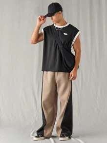 Manfinity VCAY Pantaloni casual stile patchwork uomo moda, maglia, vita elastica, gamba dritta, ampio