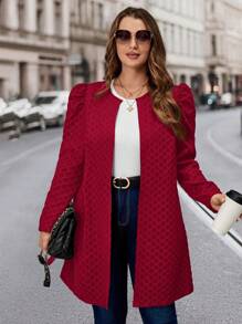SHEIN Clasi Plus Size Solid Color Jacket, Minimalist Fashion Casual Daily Wear - Burgundy - View 4