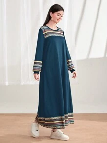 Mulvari 几何印花灯笼袖运动衫连衣裙、长袖上衣