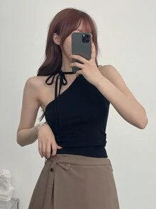 DAZY Women's Oblique Shoulder Tight Fitting Camisole Tank Top