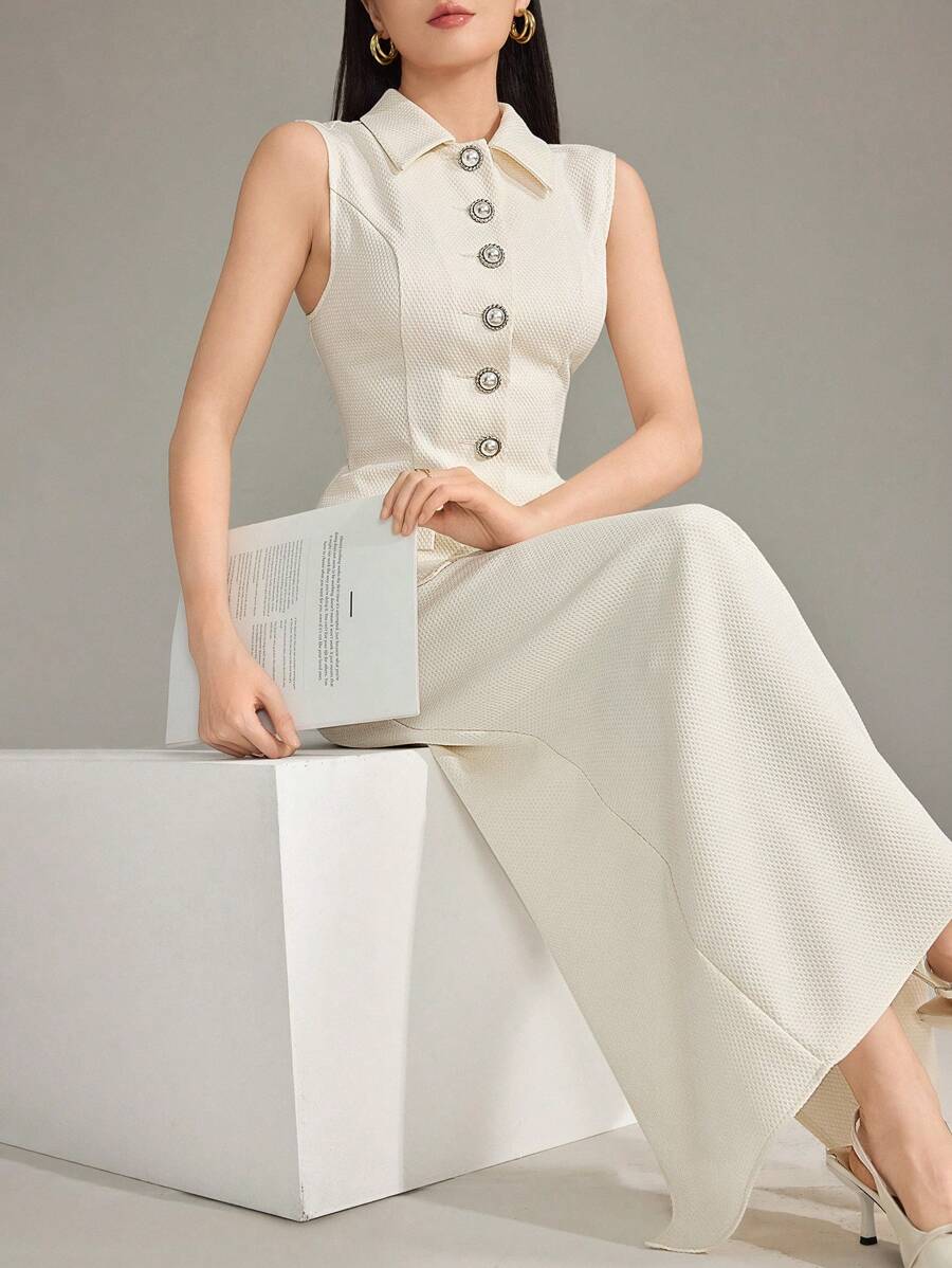 Heiryn 2pcs Women's Sleeveless Solid Color Vest Top And Skirt Set - Apricot - View 1