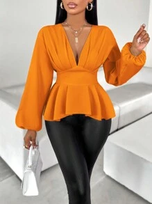 SOLERSUN Bluzka damska z plisowanym falbaniastym dołem i rękawami typu latarnia