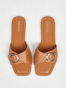 Giày sandal đế bằng cho nữ, quai chun, giày đi biển thoải mái và rộng rãi, phong cách tối giản và thời trang giản dị - màu nâu - Xem 2
