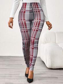 SHEIN Lady Colorful Plaid Print Women's Leggings - Multicolor - View 5
