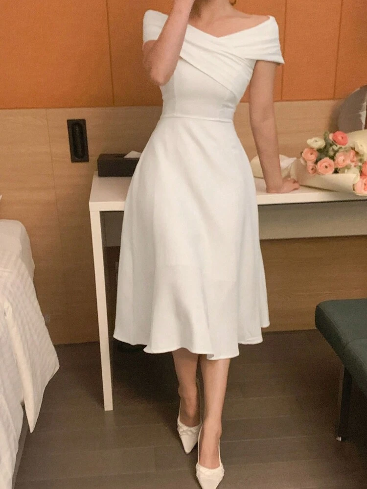 Women's Off Shoulder Bodycon Midi Dress Elegant Sundress,Dress For Wedding Cocktail Dress