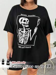 SHEIN CURVE+ Plus Size Skull & Letter Printed T-Shirt