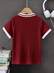 SHEIN Vintaside Kids 年轻男孩休闲撞色边饰 Polo 衫