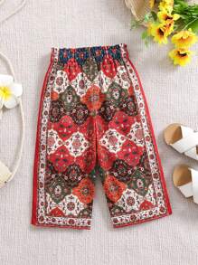SHEIN Baby Girl Bohemian Pattern Elastic Waist Casual Pants For Summer Vacation - Multicolor - View 2