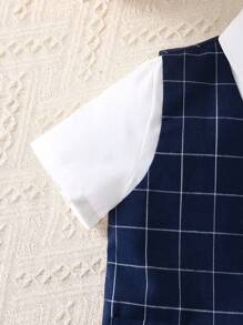 3 件套年轻男孩有领纯色短袖衬衫、格子背心、梭织长裤 3 件套绅士西装套装，适合儿童服装、男孩服装、返校、校服、幼儿园、生日派对、晚会、婚礼、洗礼、开学典礼、日常、旅游、运动、秋冬季