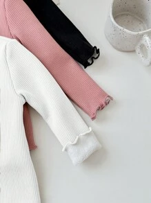 SHEIN LMoss Kids LMoss 3pcs/Set Baby Girls Cute Solid Color Knitted Thick Long Sleeve Top With Ruffle Hem, Autumn/Winter