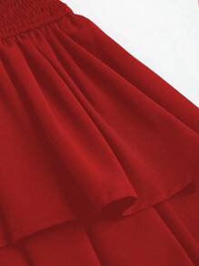 Sweetra Tie-Neck Simple Shirred A-Line Dress, Casual Daily Wear Y2K Outfit Christmas Holiday Party Dress 