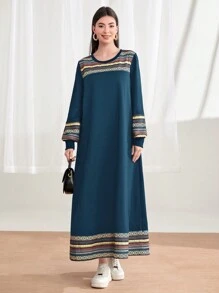 Mulvari 几何印花灯笼袖运动衫连衣裙、长袖上衣