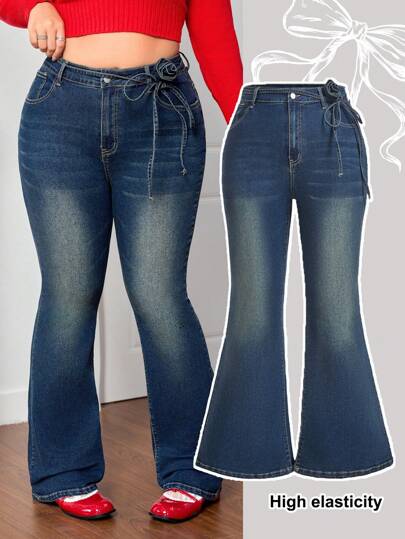 SHEIN MOD 大码性感修身弹力喇叭牛仔裤，蓝色