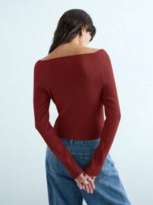 Maija 女士都市现代优雅休闲复古灰色针织毛衣，秋冬 - 紅色 - 查看 5