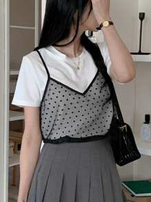 DAZY Women 2-In-1 Contrast Color Short Sleeve T-Shirt, Casual And Fashionable For Daily Wear - Black and White - View 7