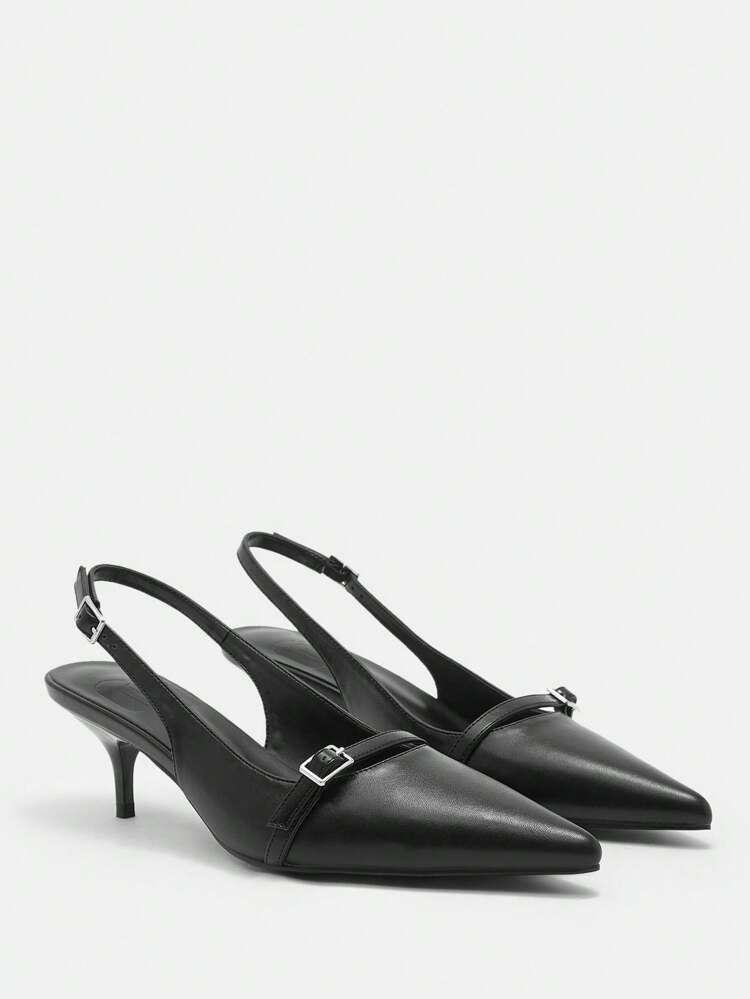 CUCCOO BIZCHIC Zapatos de tacón elegantes de punta fina para uso diario de color liso para mujer