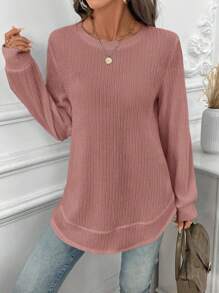 SHEIN LUNE Women Casual Sports Soft Asymmetrical Hem Textured Fabric Sweatshirt, Elegant For Outdoor & Home, Comfortable For Autumn/Winter