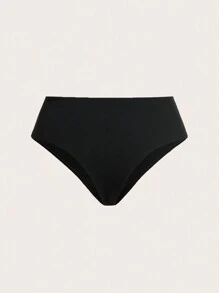 SHEIN Swim Curve Summer Beach Plus Solid High Waisted Bikini Bottom - Black - View 2