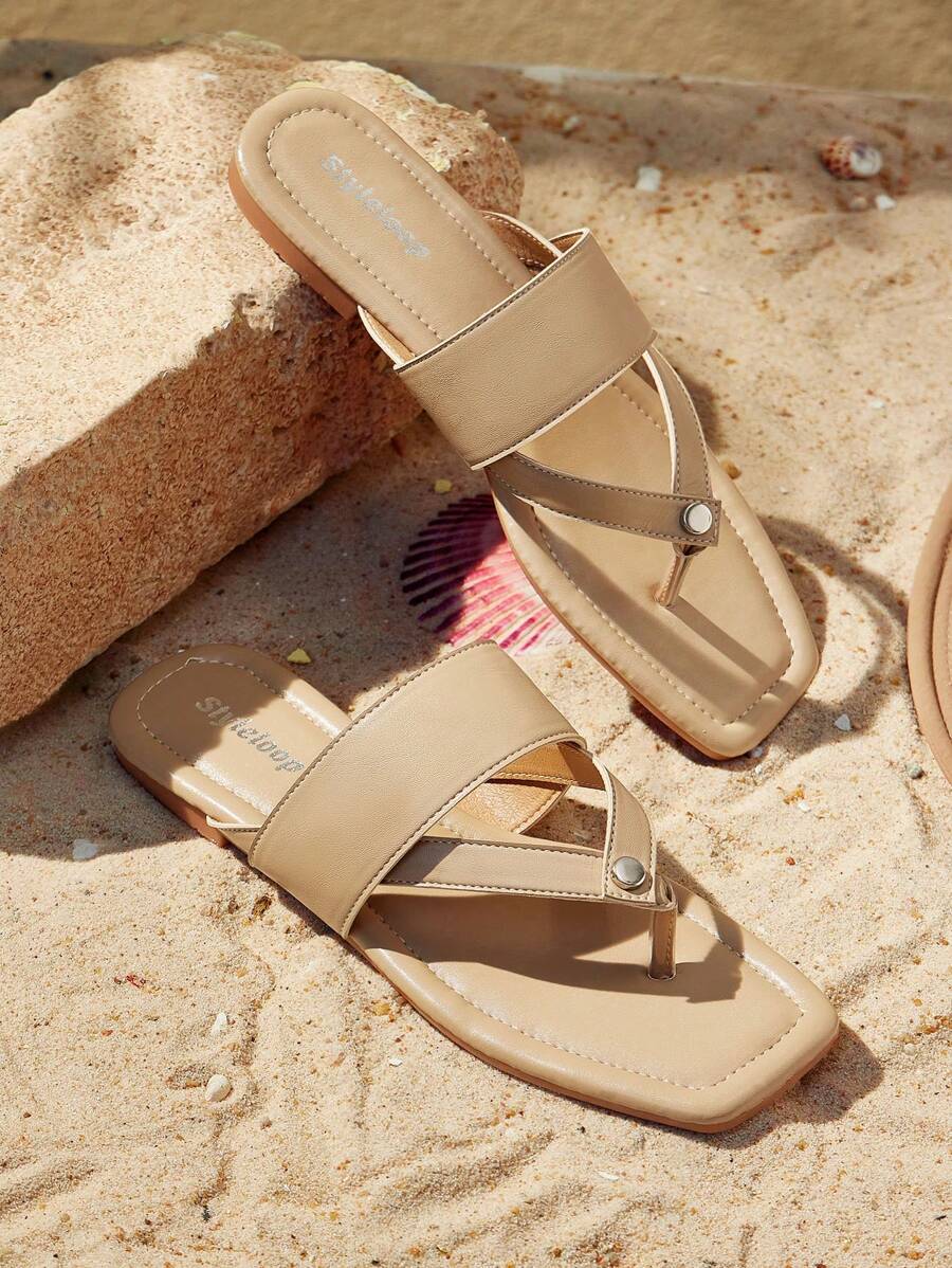 Styleloop Sandalias planas casuales para mujer, adecuadas para uso diario y vacaciones - Marrón - Ver 1