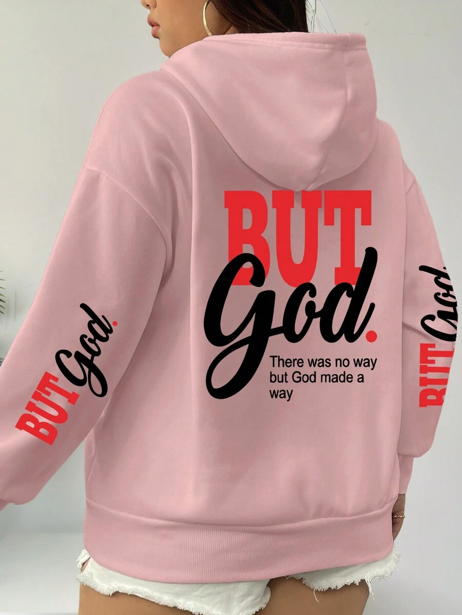 Calvaya 大码女式基督教套头连帽运动衫，上帝没有办法，但上帝创造了一种方式 - 藕粉色 - 查看 1