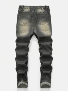 SHEIN Thời trang cho bé trai tuổi teen thường ngày cắt xẻ rách thiết kế Sense Wash Water quần jean đen denim rộng thùng thình thoải mái cho bé trai trang phục mặc hàng ngày và quần áo cho bé trai tuổi teen mùa thu/đông - màu đen - Xem 2