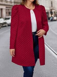SHEIN Clasi Plus Size Solid Color Jacket, Minimalist Fashion Casual Daily Wear - Burgundy - View 7