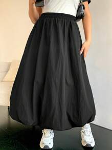 Dazy Petite Plus 大码弹性腰部纯色喇叭裙，黑色，适合所有季节秋季穿着 - 黑色 - 查看 8