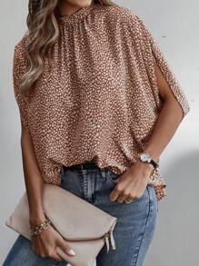 SHEIN Clasi Women Leopard Print Stand Collar Split Sleeve Loose Fashion Blouse - Multicolor - View 1