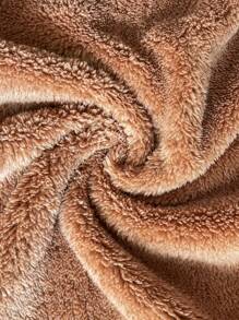 SHEIN LUNE Women's Plaid Print Pocket Teddy Bear Design Button Closure Long Sleeve Jacket - Brown - View 8