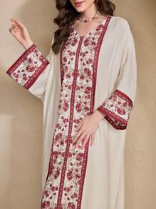 Al Najma 传统土耳其和阿拉伯长袍，正面和袖口有花卉刺绣，朴素 - 彩色 - 查看 8