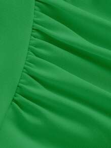 Slaydiva Women's Solid Color Wrap V-Neck Long Sleeve Ruffle Casual Bodysuit - Green - View 4