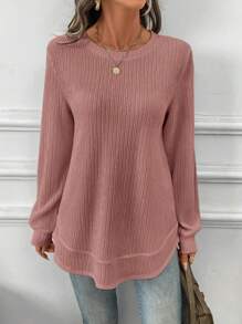 SHEIN LUNE Women Casual Sports Soft Asymmetrical Hem Textured Fabric Sweatshirt, Elegant For Outdoor & Home, Comfortable For Autumn/Winter