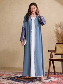 Al Najma Women Geometric Print Long Sleeve Maxi Loose Arabic Robe Cardigan Abayas - Multicolor - View 7