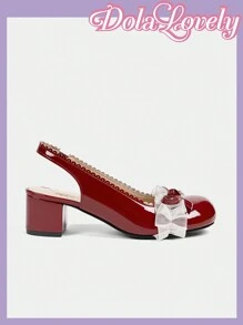 Dola Lovely Giày cao gót thanh lịch Mary Janes kiểu Pháp đính nơ cho nữ Giày mùa xuân Kỳ nghỉ xuân Phục sinh - Màu Đỏ Sâu - Xem 2