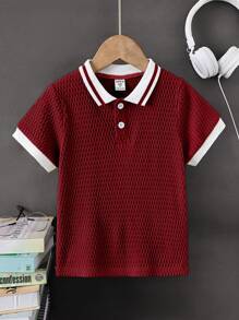 SHEIN Vintaside Kids 年轻男孩休闲撞色边饰 Polo 衫