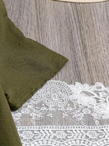 EMERY ROSE 大码女式度假短袖绿色连衣裙，早春夏季