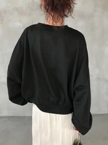 FRIFUL Women's Casual Loose Letter Ruffle Trim Round Neck Long Sleeve Sweatshirt, Autumn/Winter