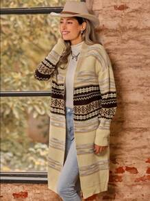 LanaWest Vintage Loose Knitted Cardigan, Oversized Long Sweater Jacket, Slouchy Elegant Style, Autumn/Winter Fall Cloth For Women - Multicolor - View 6