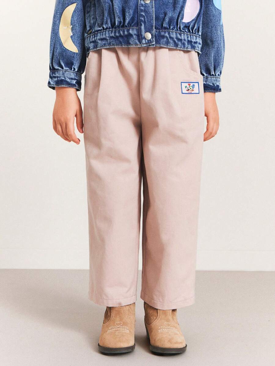 SHEIN Young Girls Pink Woven Drawstring Waist Embroidered Balloon Leg Casual Pants - Pink - View 1