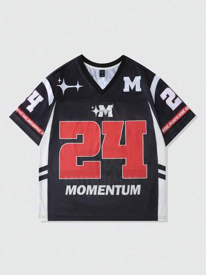 Prep Camiseta tipo jersey de fútbol de manga corta con tela de malla y parches, jersey deportivo para hombre