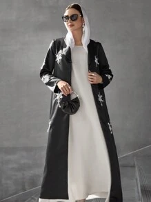 Al Najma Cárdigan árabe de mujer de manga larga con estampado floral y largo tipo maxi suelto, abayas