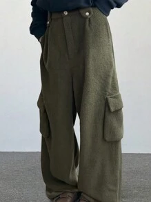 Manfinity Homme Men's Loose, Casual, Straight, Plush Trousers, Autumn And Winter Clothing Suitable For Daily Commuting