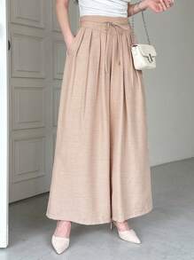 DAZY Women's Casual Loose Solid Color Pleated Wide-Leg Pants - Apricot - View 7